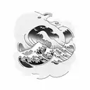 great wave, peony, canoe tattoo design idea