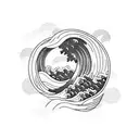 great wave, peony, canoe tattoo design idea