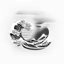 great wave, peony, canoe tattoo design idea