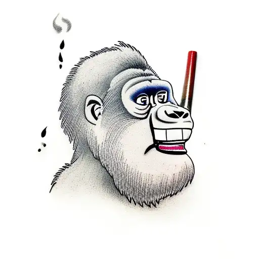 cartoon gorilla smoking  tattoo design idea