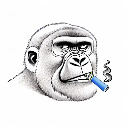 cartoon gorilla smoking  tattoo design idea