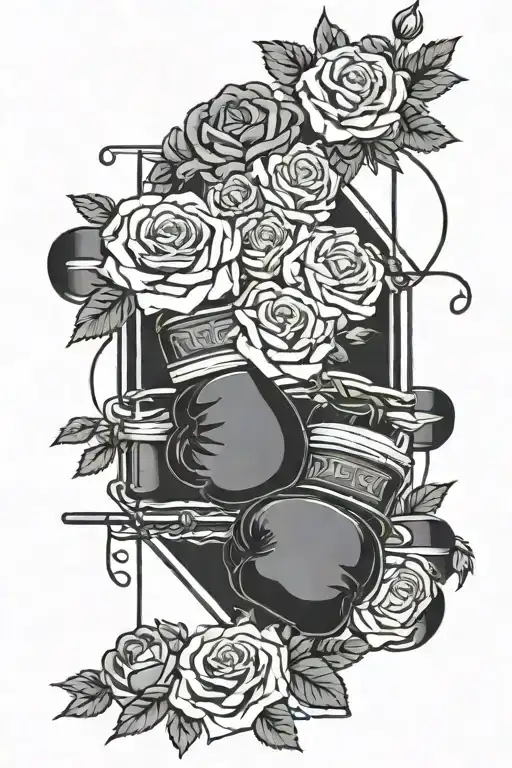 A boxing ring surrounded by roses, representing the beauty and intensity of the sport tattoo design idea