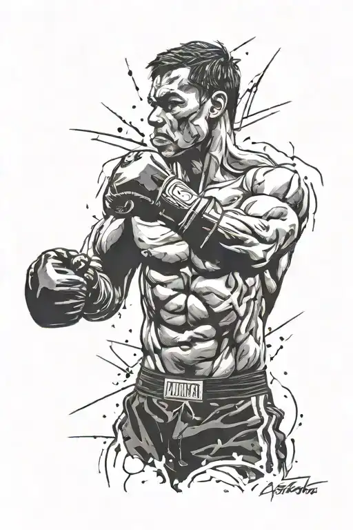 A boxer's silhouette throwing a powerful punch, capturing the essence of determination tattoo design idea