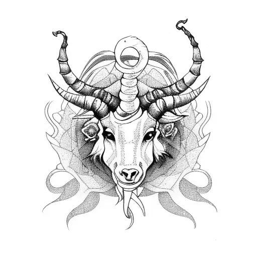 capricorn, 666, flowers  tattoo design idea