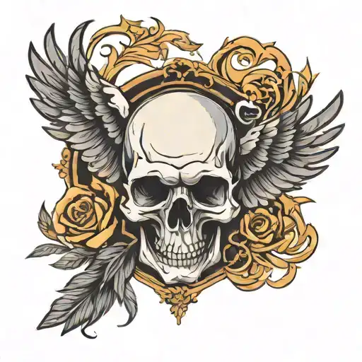 skull And raven wings tattoo design idea