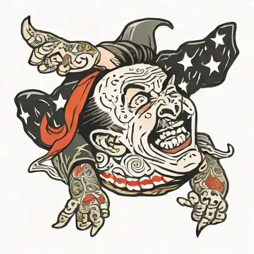 Man with his head falling off while laughing tattoo design idea