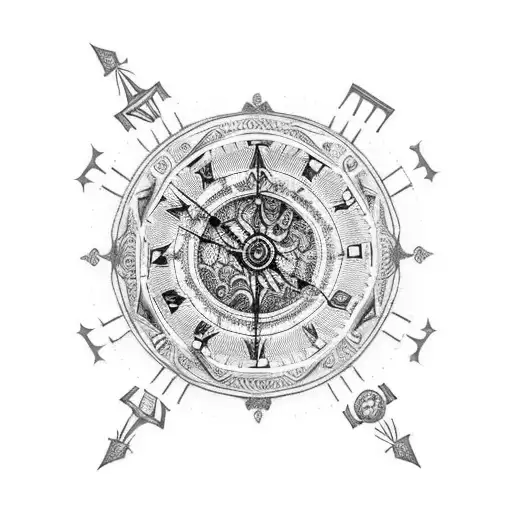 Brocken Pocket Watch with compass with ouroboros  tattoo design idea