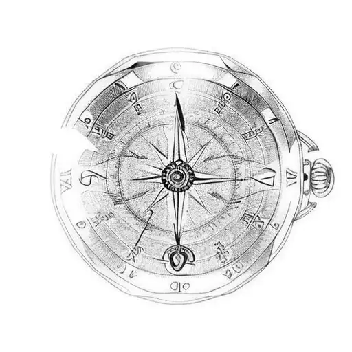 Brocken Pocket Watch with compass with ouroboros  tattoo design idea