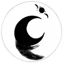 a crescent moon that, at its bosom, enveloped many circula grapes, squished together, and spilling blood or wine tattoo design idea