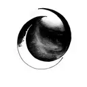 a crescent moon that, at its bosom, enveloped many circula grapes, squished together, and spilling blood or wine tattoo design idea