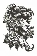 lion roses time clock tattoo design idea