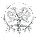 Julia fractal with 3 tree in circle around the roots tattoo design idea