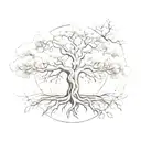 Julia fractal with 3 tree in circle around the roots tattoo design idea