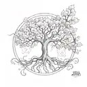 Julia fractal with 3 tree in circle around the roots tattoo design idea