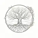 Julia fractal with 3 tree in circle around the roots tattoo design idea