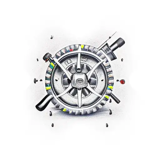 monster truck number three fishing poles checkered flag wrench  tattoo design idea