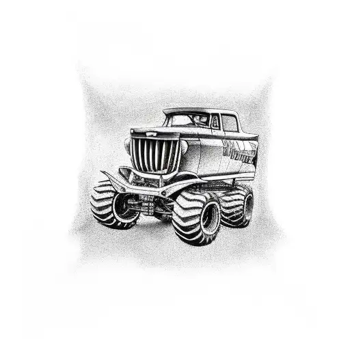 monster truck, number three, fishing poles, checkered flag, wrench  tattoo design idea