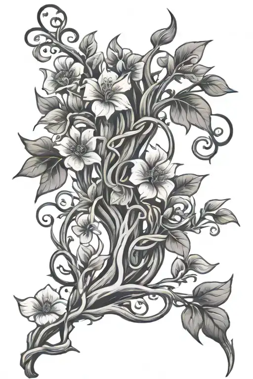 tree  vine and flowers  tattoo design idea