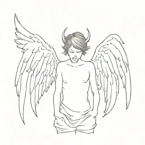 a person who is half devil and half angel wings tattoo design idea