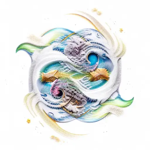 A timepiece merging with a wave, creating a surreal and dynamic design tattoo design idea