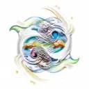 A timepiece merging with a wave, creating a surreal and dynamic design tattoo design idea