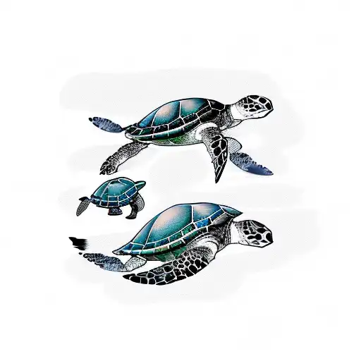 sea turtle momma with babies tattoo design idea