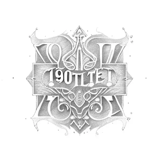 1907 lettering tattoo in yellow and navy blue tattoo design idea