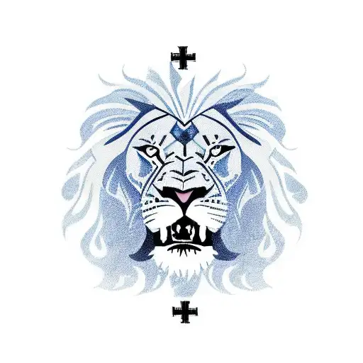 cross with lion on one side and boat on the other side tattoo design idea