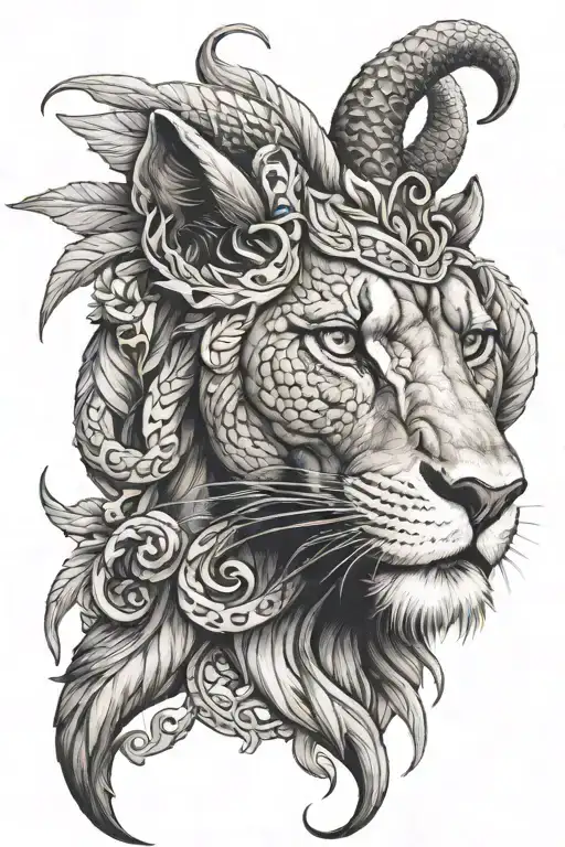 chimera lion snake goat tattoo design idea