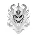 An oni mask with snake-like scales, combining the client's favorite elements into a unique and intricate design tattoo design idea