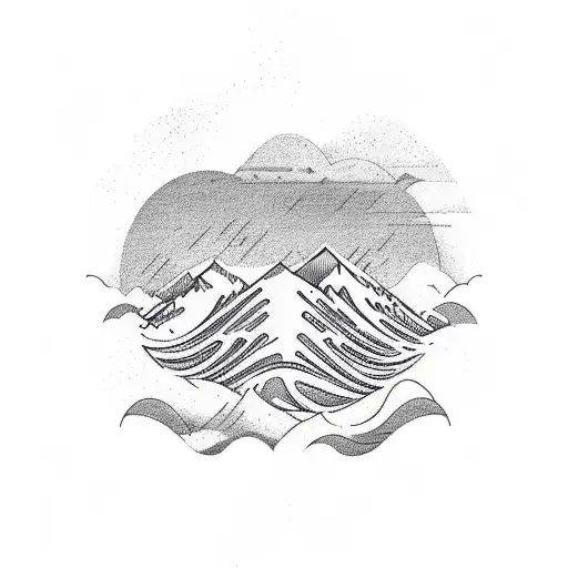 Christian Cross, waves, mountains tattoo design idea