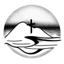 Christian Cross, waves, mountains, and sports car tattoo design idea