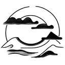 Christian Cross, waves, mountains, and sports car tattoo design idea