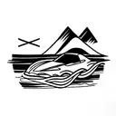 Christian Cross, waves, mountains, and sports car tattoo design idea