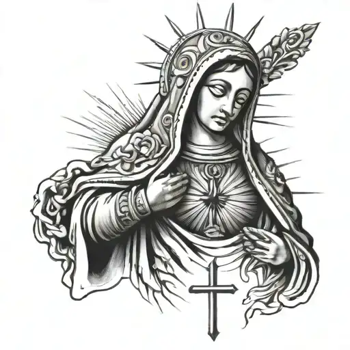 The Virgin of Guadalupe on a Templar Cross tattoo design idea