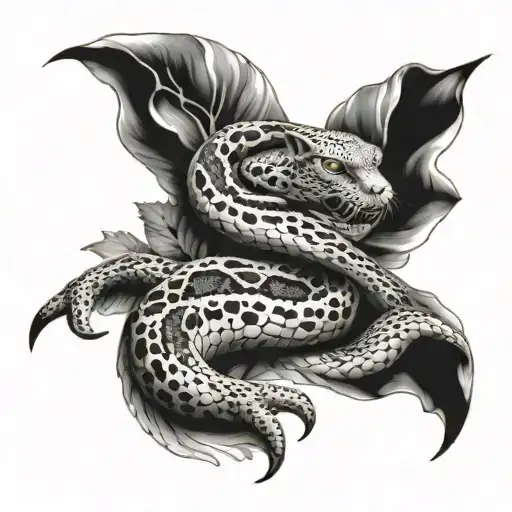 smoking snake wrapped around a jaguar emerging tattoo design idea