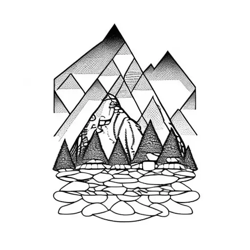 Mountain Scene lake forest camp tattoo design idea