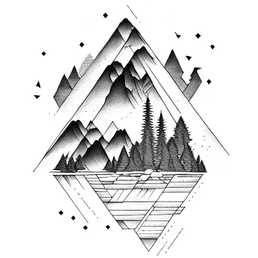 Mountain Scene lake forest camp tattoo design idea