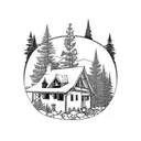 Mountain Scene lake forest camp tattoo design idea
