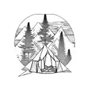 Mountain Scene lake forest camp tattoo design idea