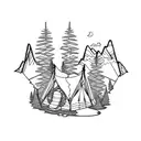 Mountain Scene lake forest camp tattoo design idea