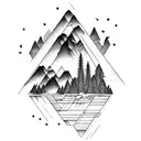 Mountain Scene lake forest camp tattoo design idea