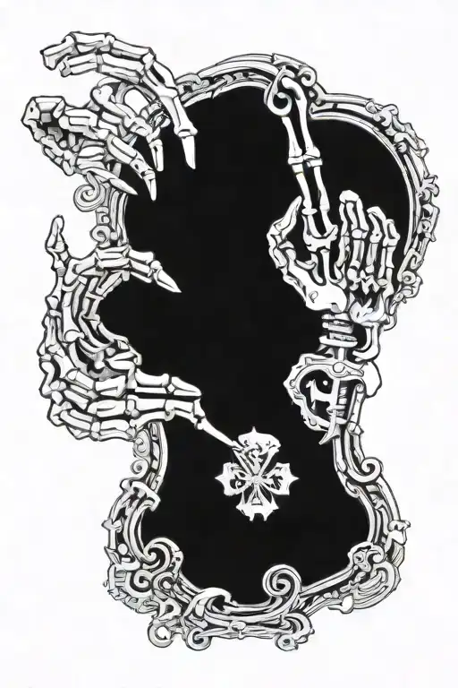 An intricate design of a skeleton hand holding an x-ray film with the words 'Radiology Tech' incorporated in a unique font tattoo design idea