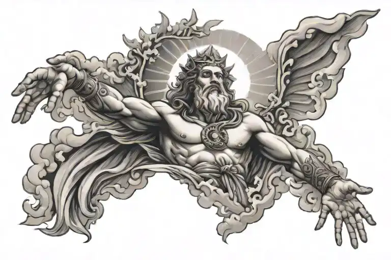 God reaching out of the clouds with sun rays tattoo design idea