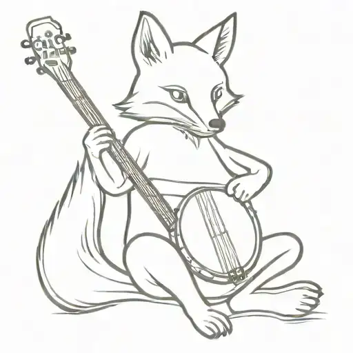 fox playing banjo tattoo design idea