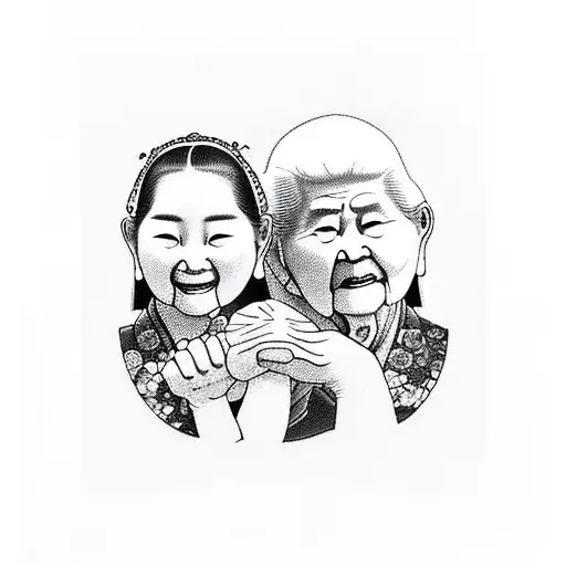 a child holding hands with her dad and her grandmother  tattoo design idea
