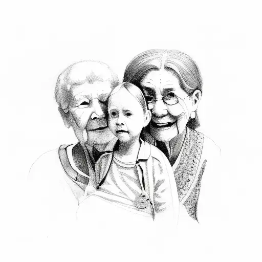 a child holding hands with her grandmother and her dad tattoo design idea
