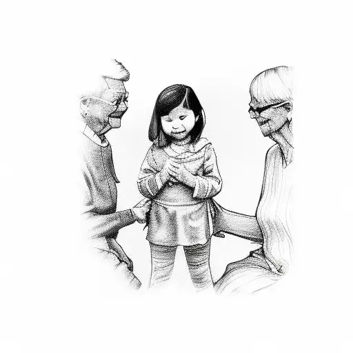 a child holding hands with her dad and her grandmother  tattoo design idea