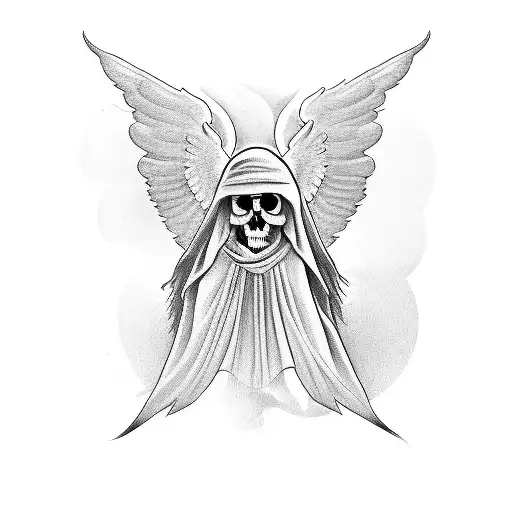angel with dark skull tattoo design idea