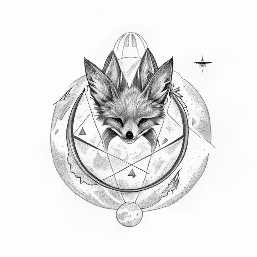 Two-tailed fox eats the universe from the body of a dead astronaut tattoo design idea